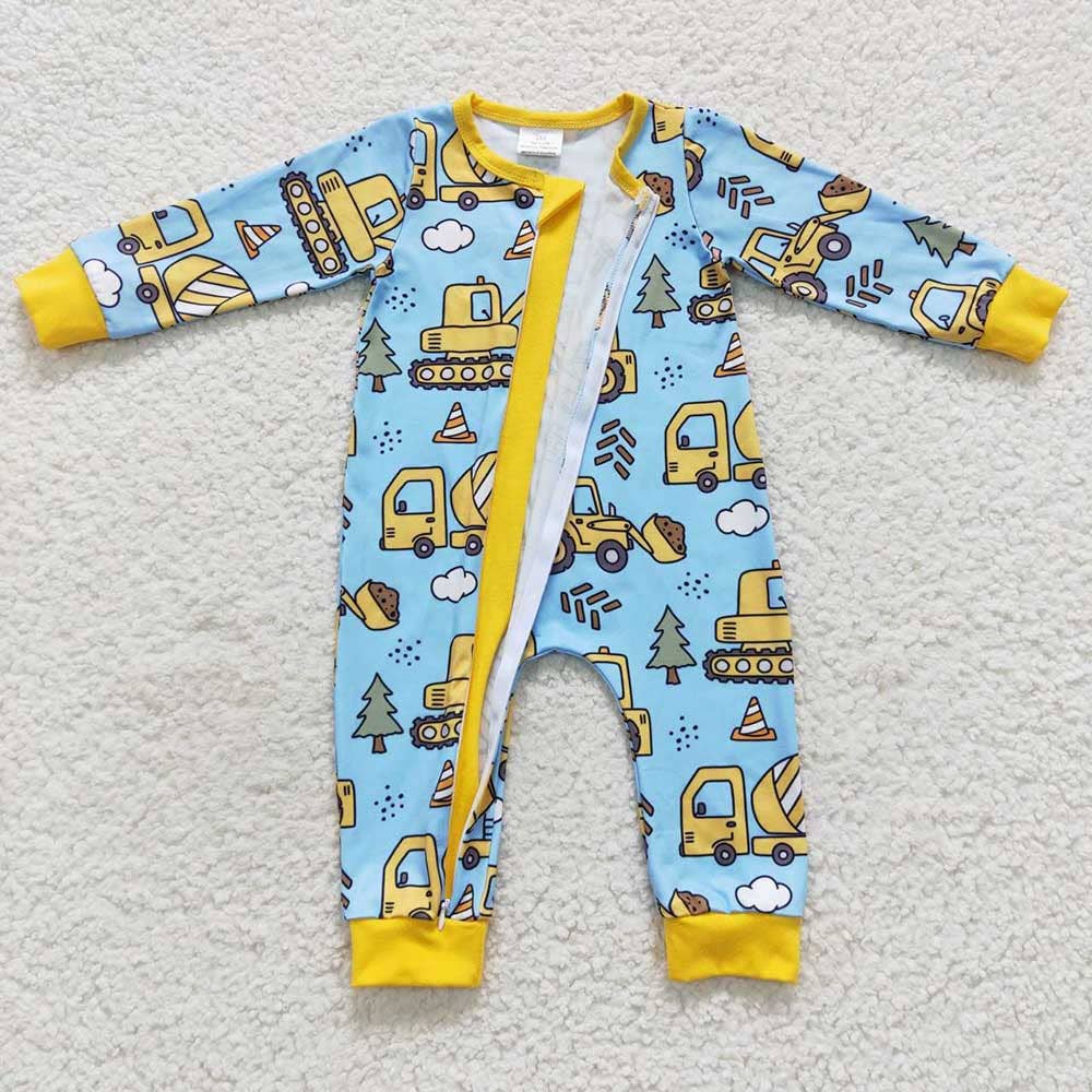 Blue Construction Zip Up Romper
