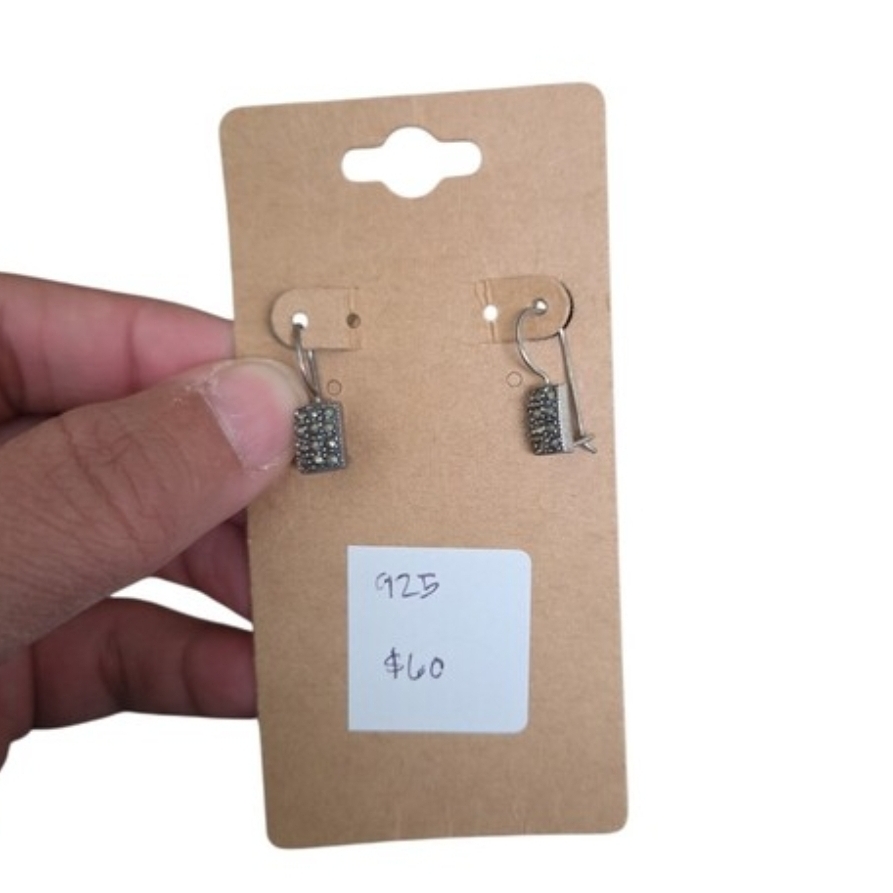 925 Sterling Silver Dangle Earrings in Metallic Gray 1"
