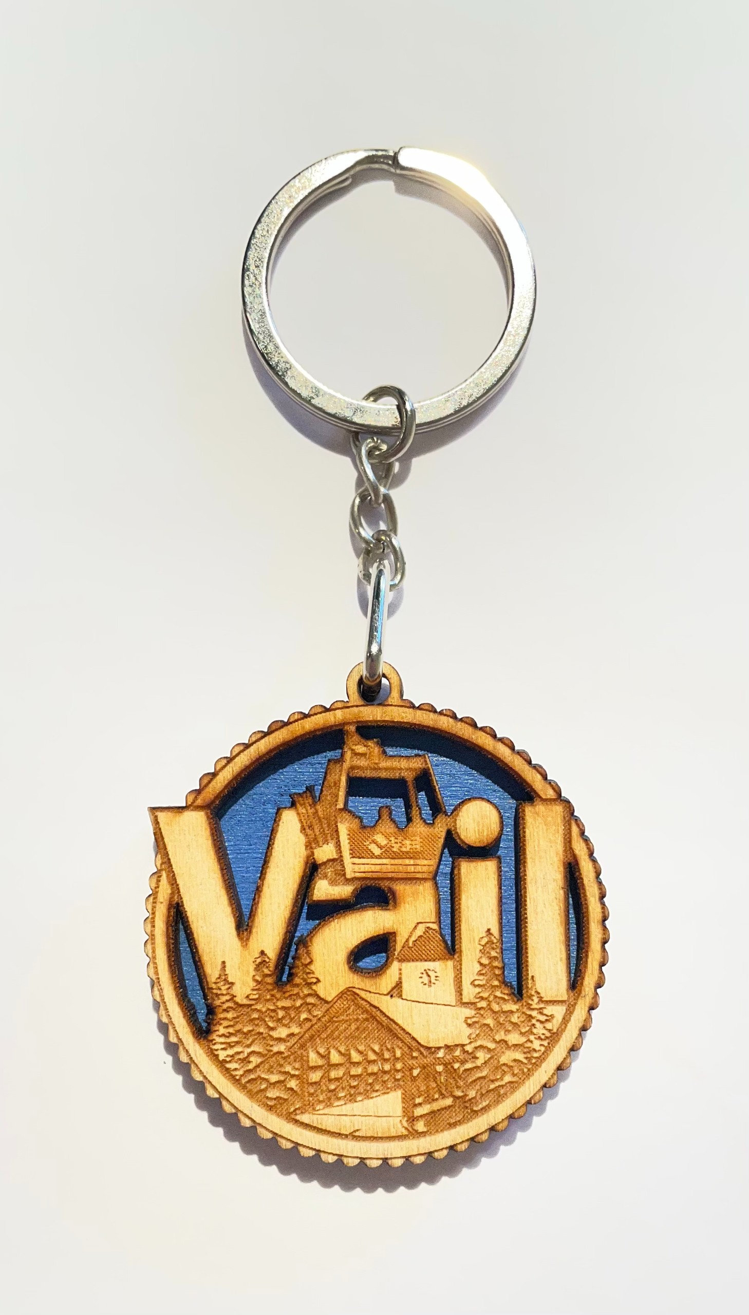 Vail Lasercut Round Wood Keychain