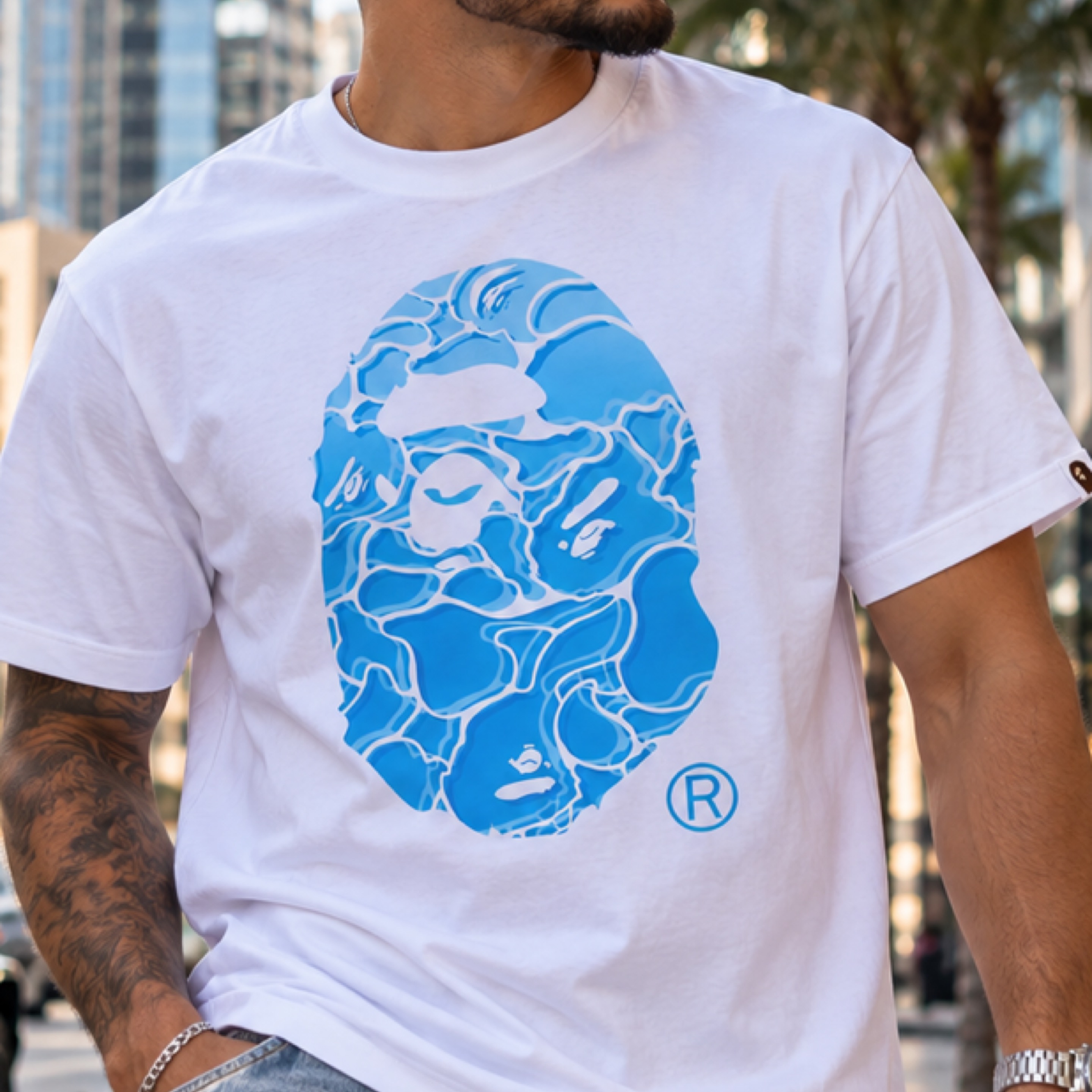 BATHING APE Blue CAMO TEE - Sz M