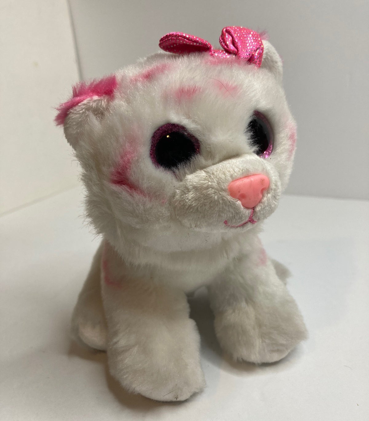 TY Purrcilla White Kitten Pink stripes Pink eyes