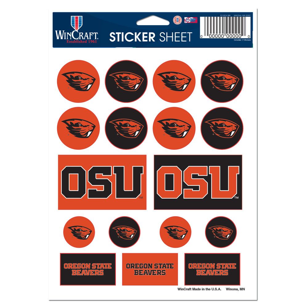 Oregon State Beavers Vinyl Decal Sheet 5x7"