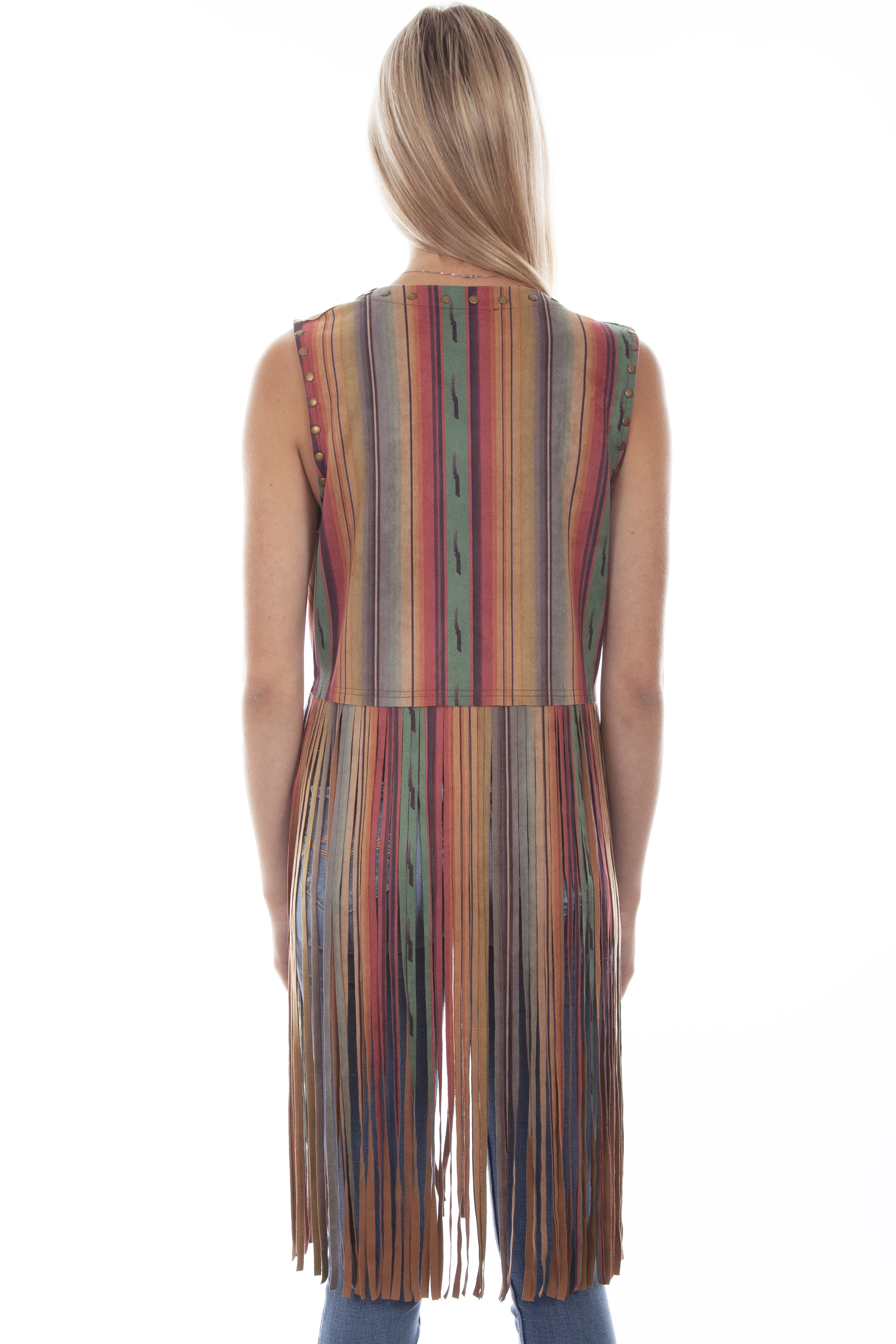 MICROFIBER SERAPE PRINT FRINGE VEST M