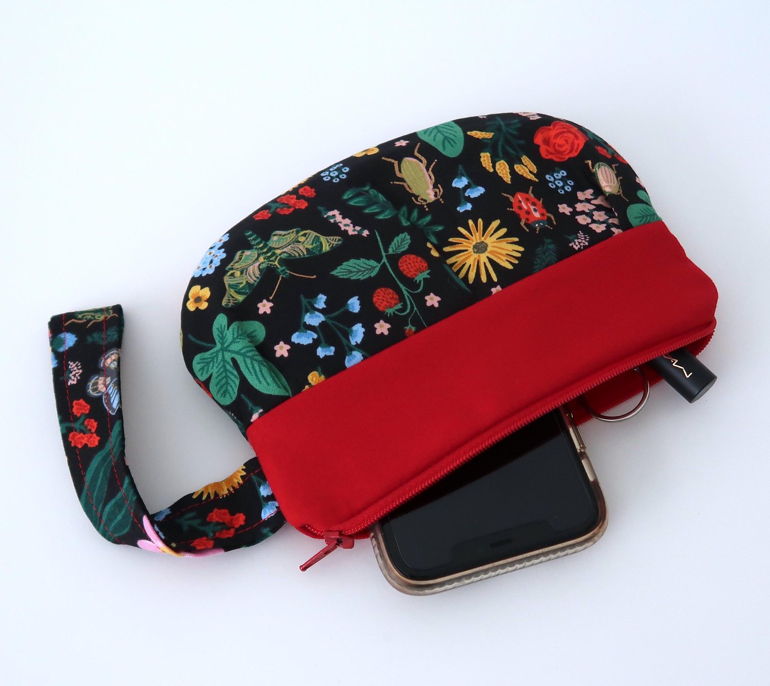 Pleated Wristlet – Bugs & Blooms on Black, photo 2 of 5