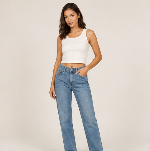 Stretch loose straight-leg jeans