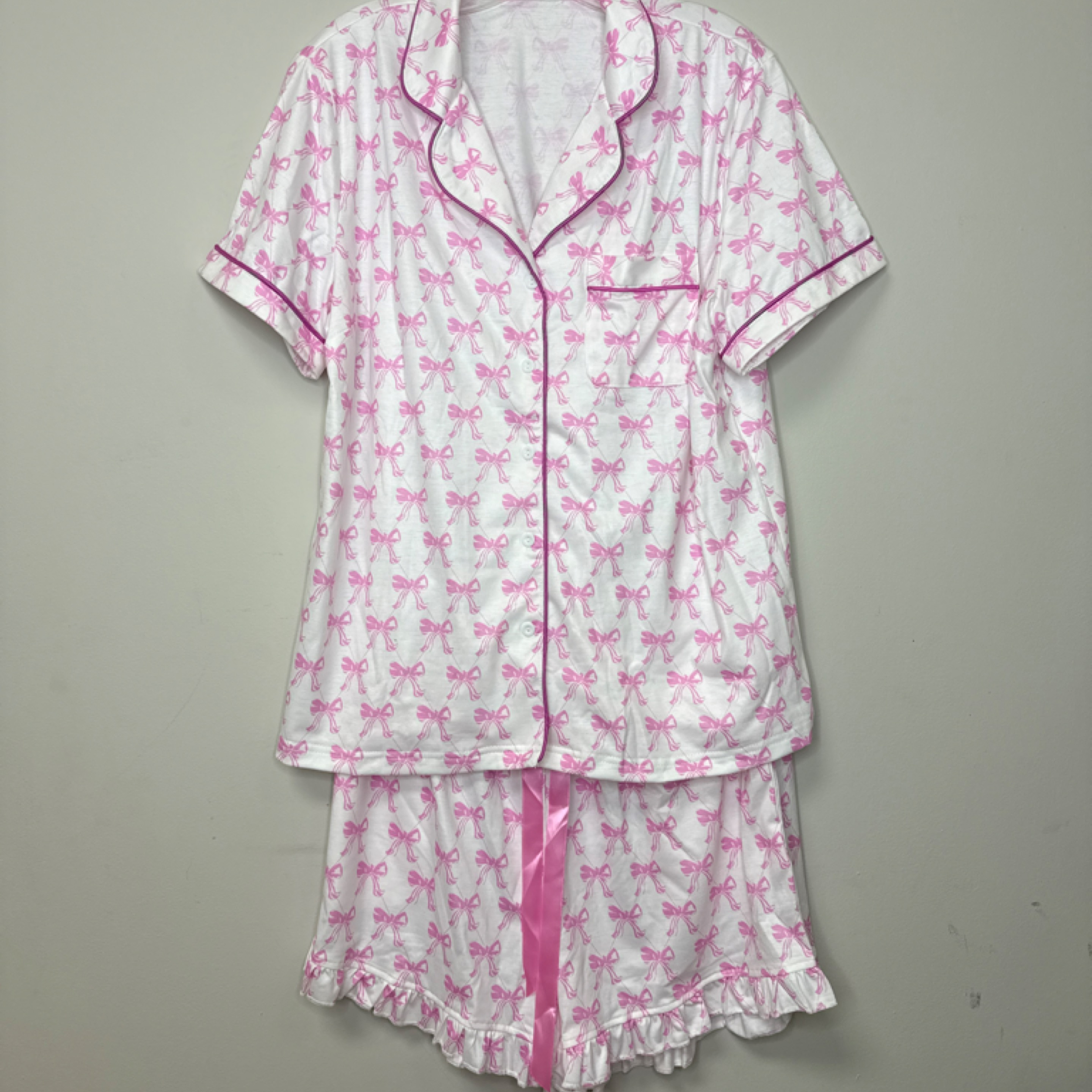 Pink bow pj set — Bama Tan boutique, Tuscaloosa AL
