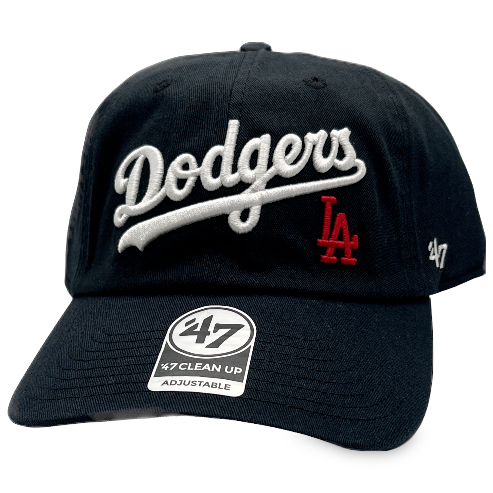 Los Angeles Dodgers Black and White Script '47Brand Red Lettered Cleanup Adjustable Hat