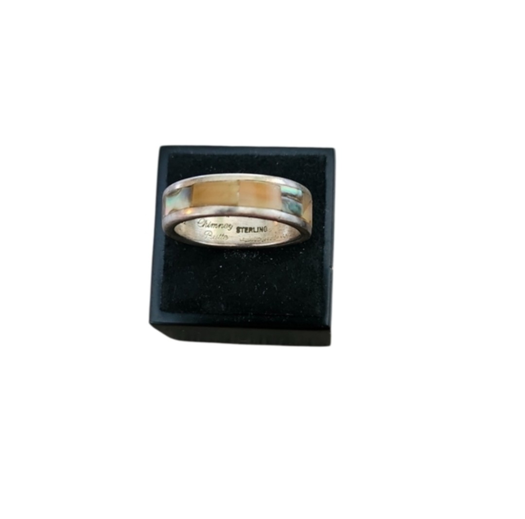 Size 11 Chimney Butte Sterling Inlay Band Ring with Mother of Pearl