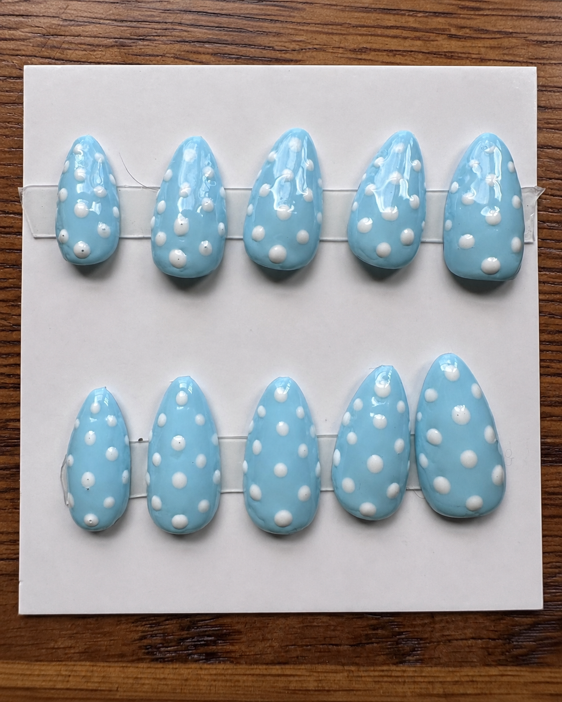 Blue Polka hand-painted nail set