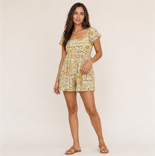 Boho Patchwork Print Smocked Romper