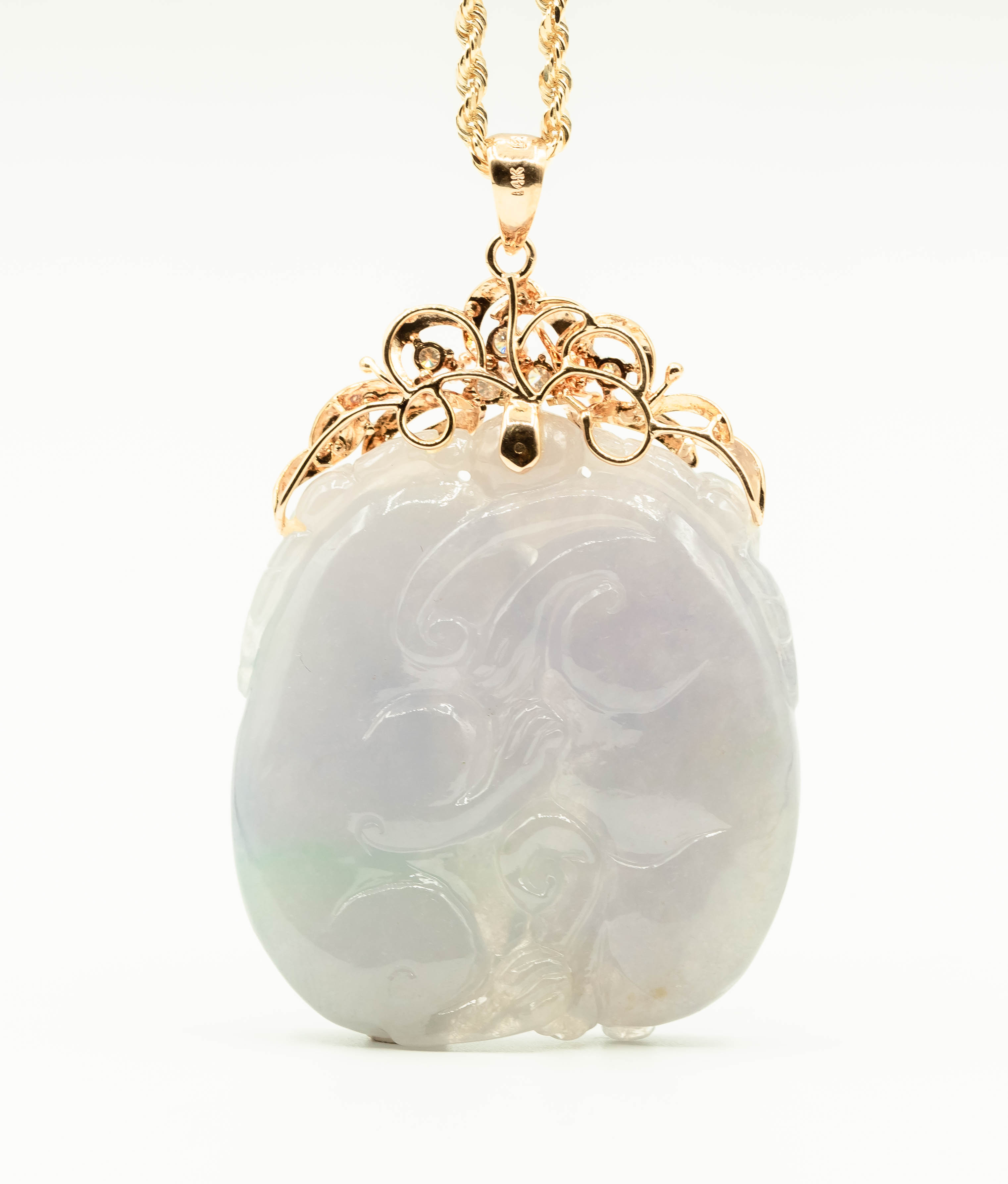 Double Bear 14K Yellow-Gold Green & Lavender Jade Pendant