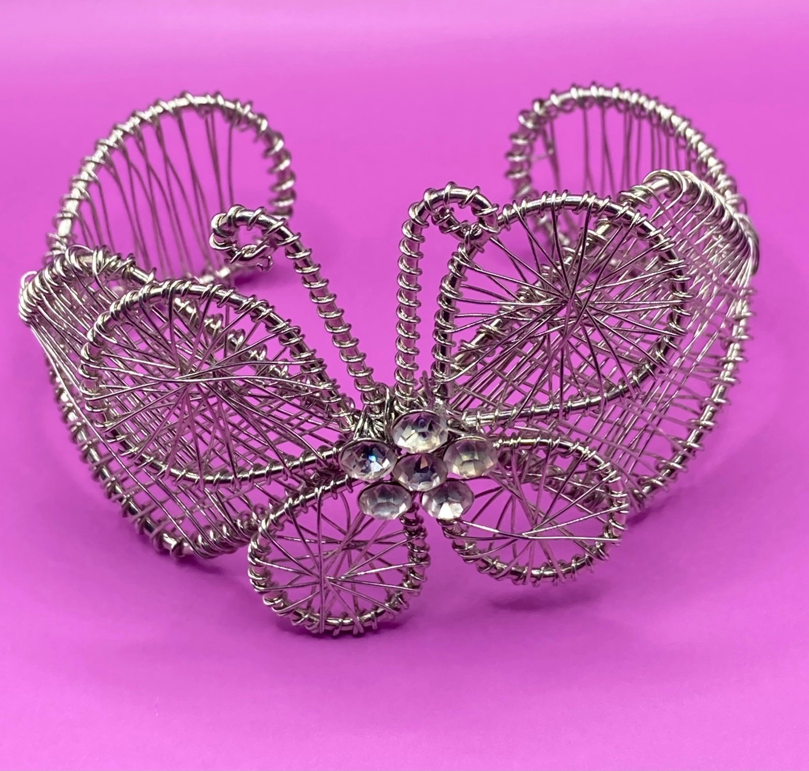 Vintage Silver tone Wire wrap Butterfly Cuff Bracelet