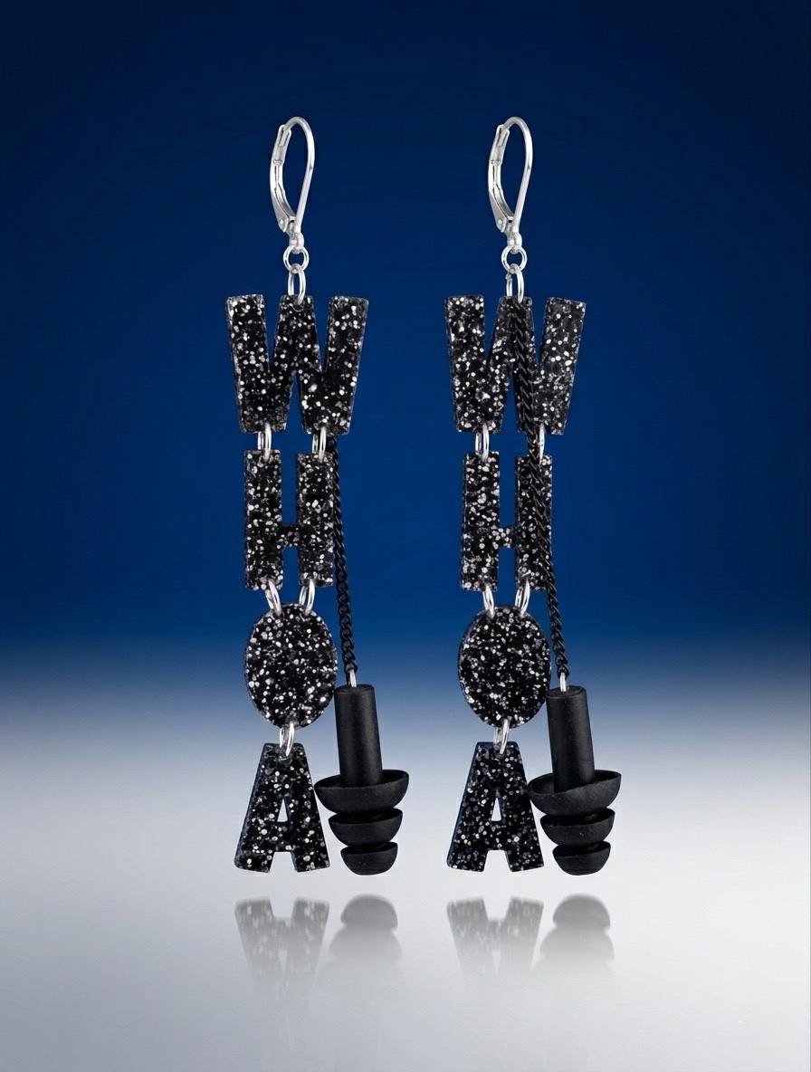 Earplug Earrings Sparkly Black Wook Plugs WHOA Collab