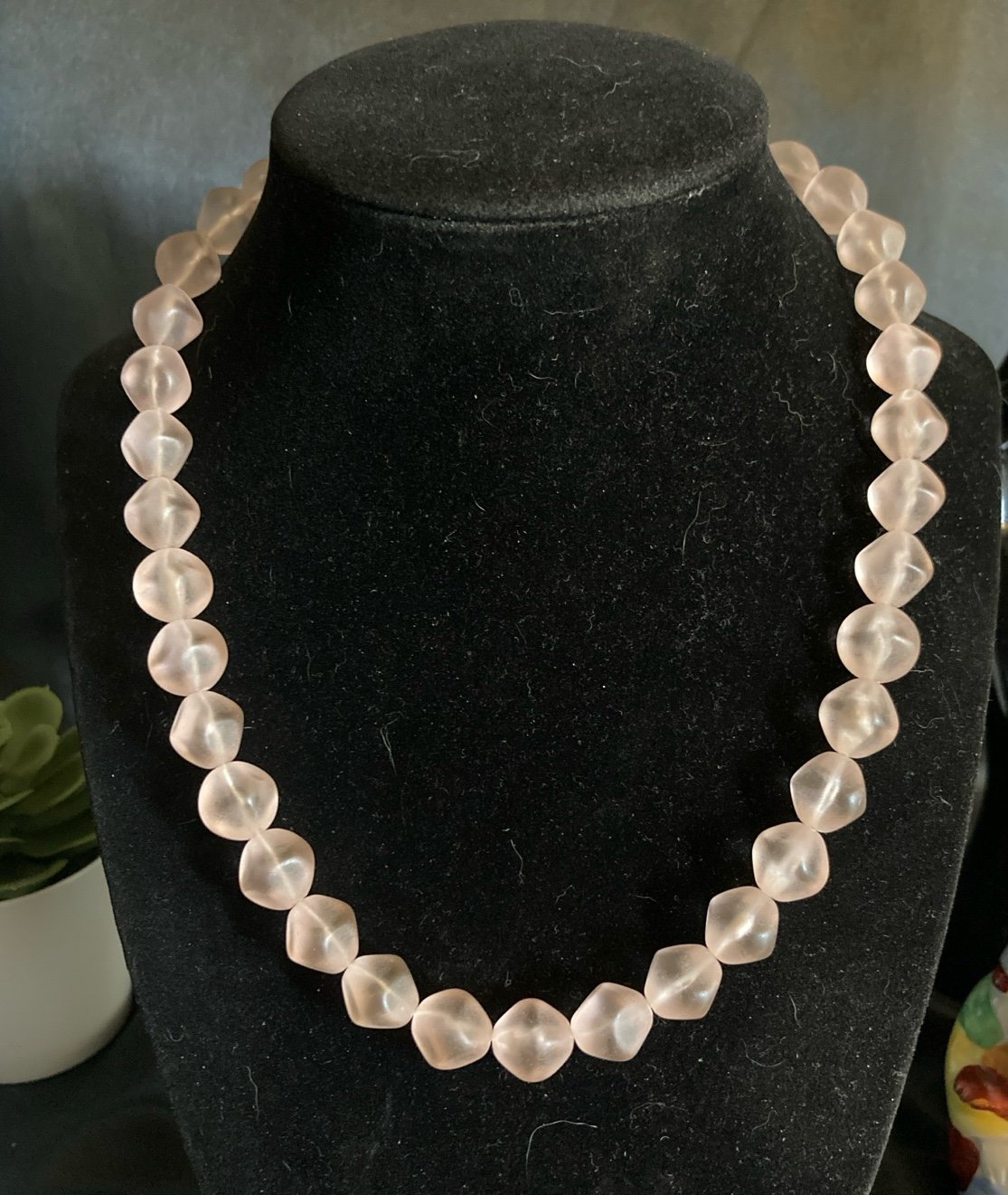 VINTAGE PINK NECKLACE, Pink Frosted Lucite Women's Necklace, 16β