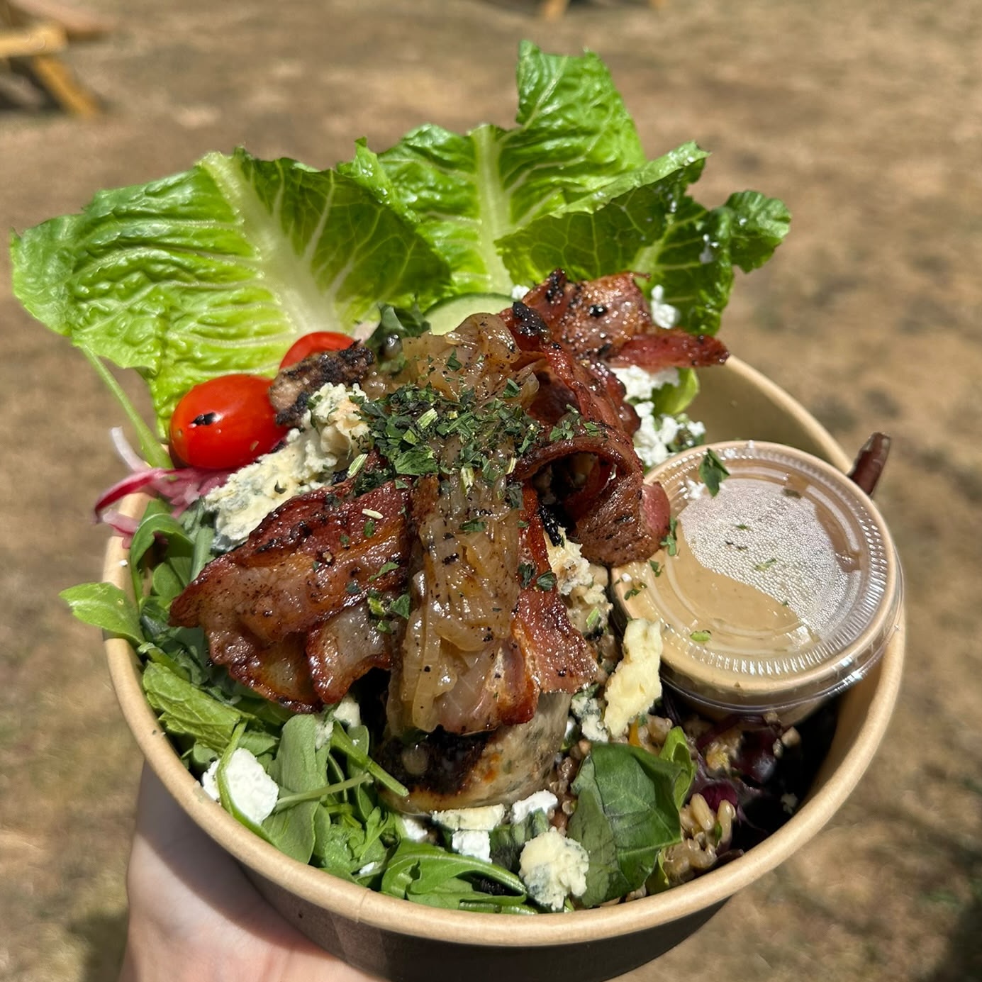 Pork Faggot, Stilton & Onions Salad