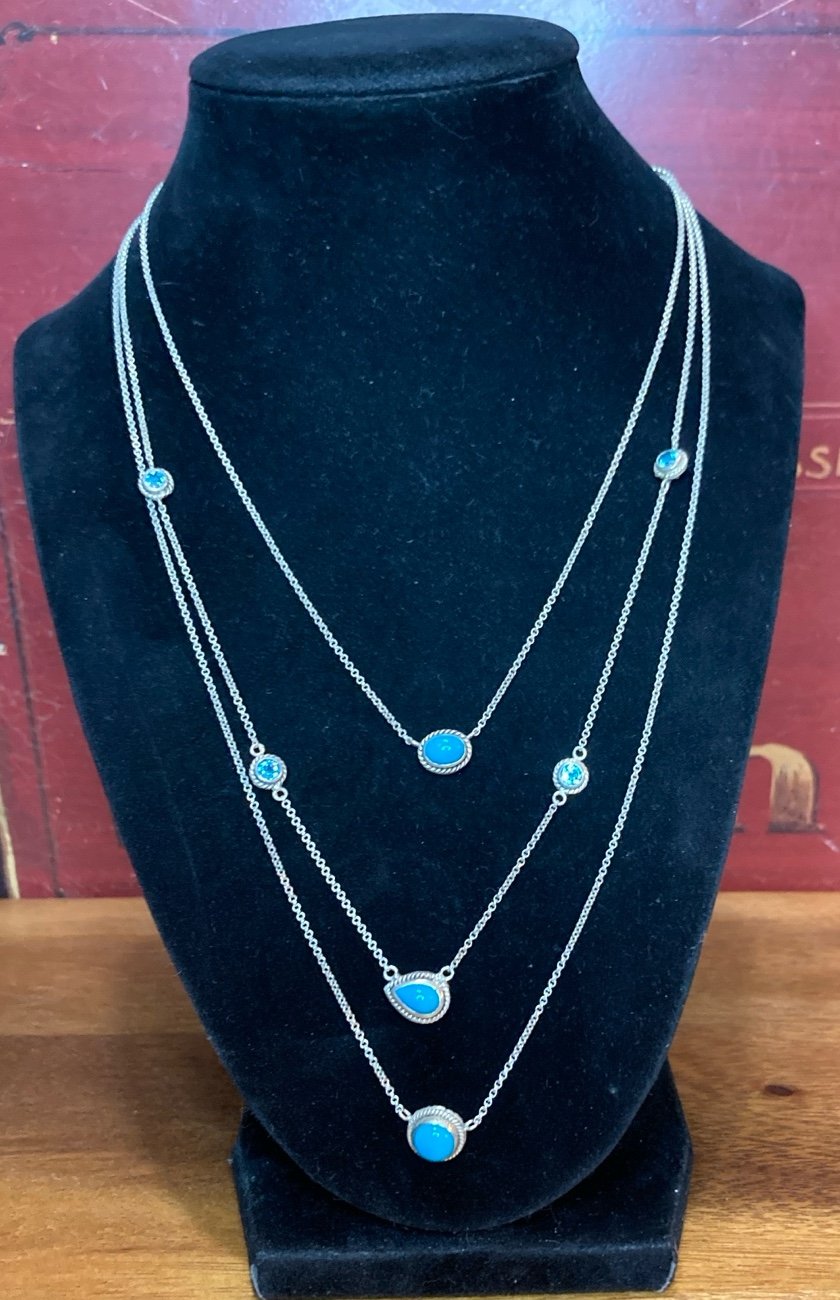 Samuel B. Collection Sterling Silver Turquoise/Blue Topaz 3 chain necklace
