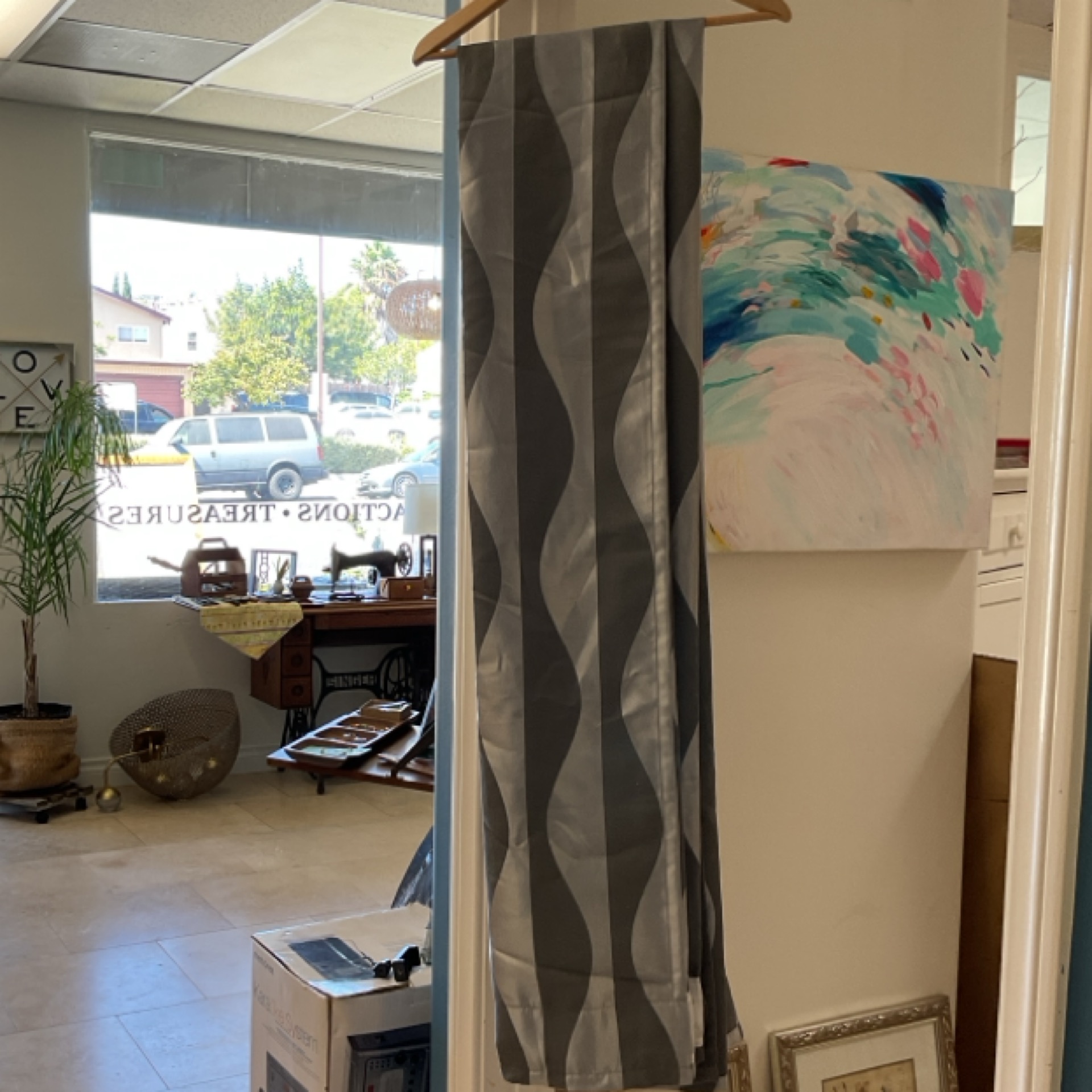 Grey and Black Curtain Pair