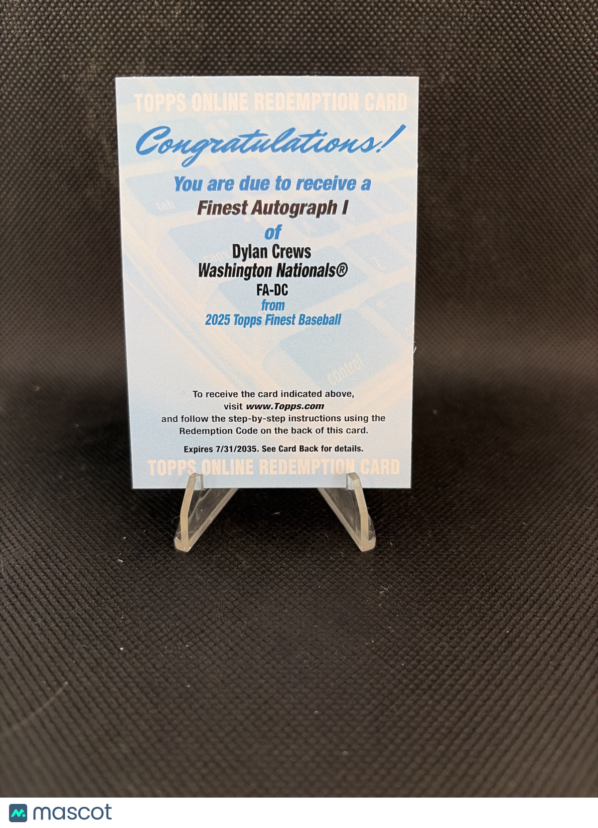 2025 Topps Finest Baseball Dylan Crews Redemption Auto