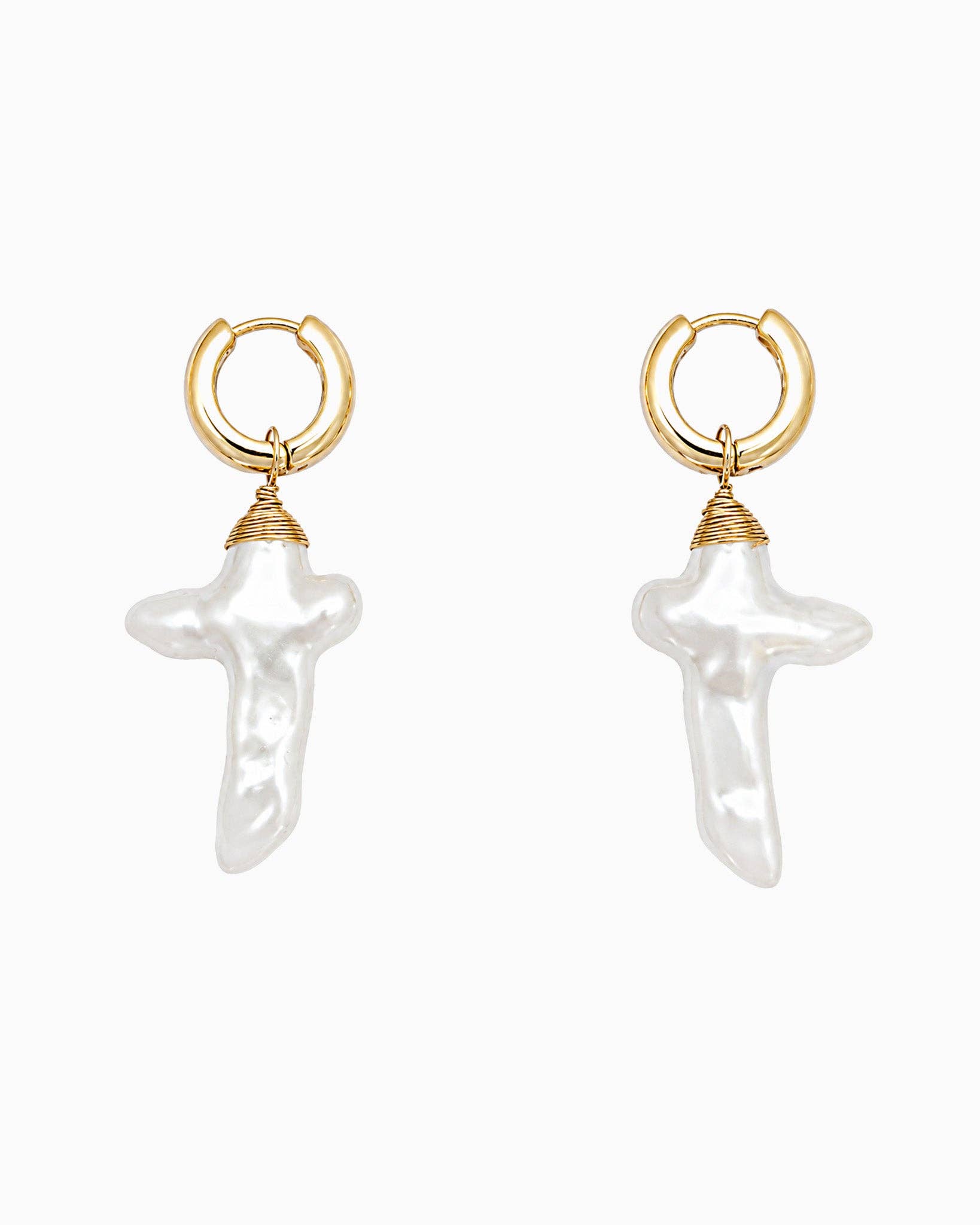 Pearl Cross Hoop Earrings