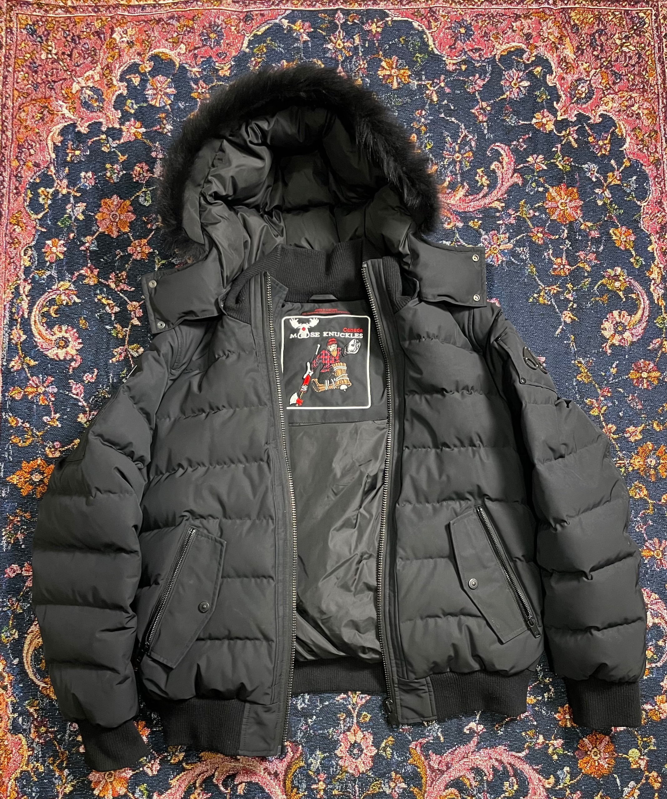 Moose Knuckles Men's Onyx Scotchtown Shearling-Trim Bomber Jacket (USED )