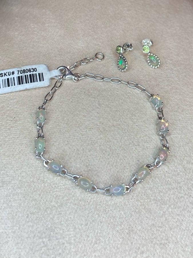 925 Genuine Opal and Sterling Opal pierced Earring Set