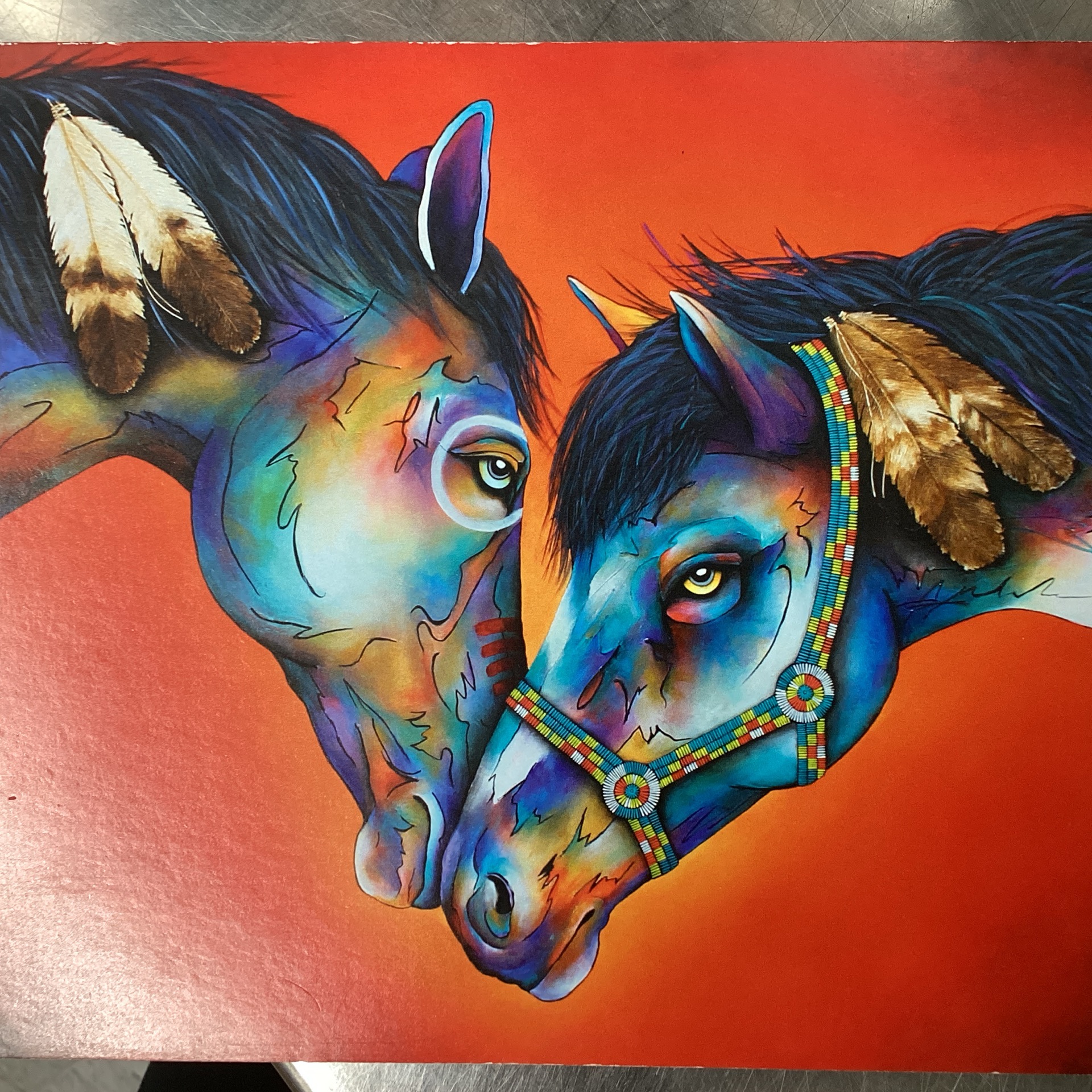 2 Horses w/red background-Blank