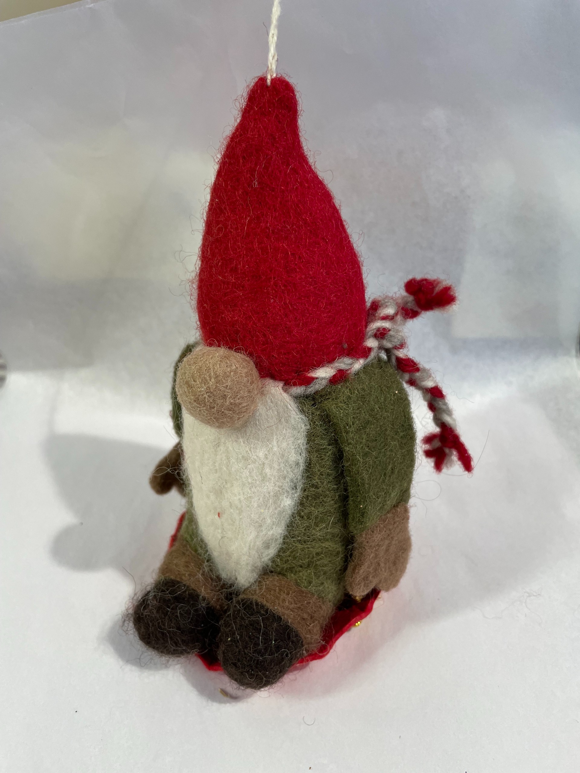Sledding Gnome Wool Ornament