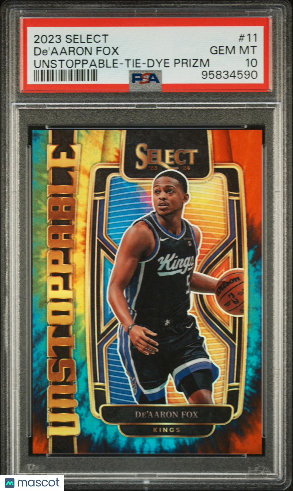 2023 Panini Select Unstoppable De'aaron Fox Tie Dye Prizm /25 PSA 10
