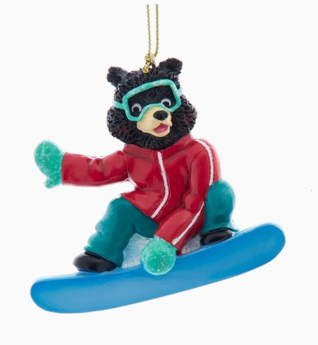 Snowboarding Bear Resin Ornament