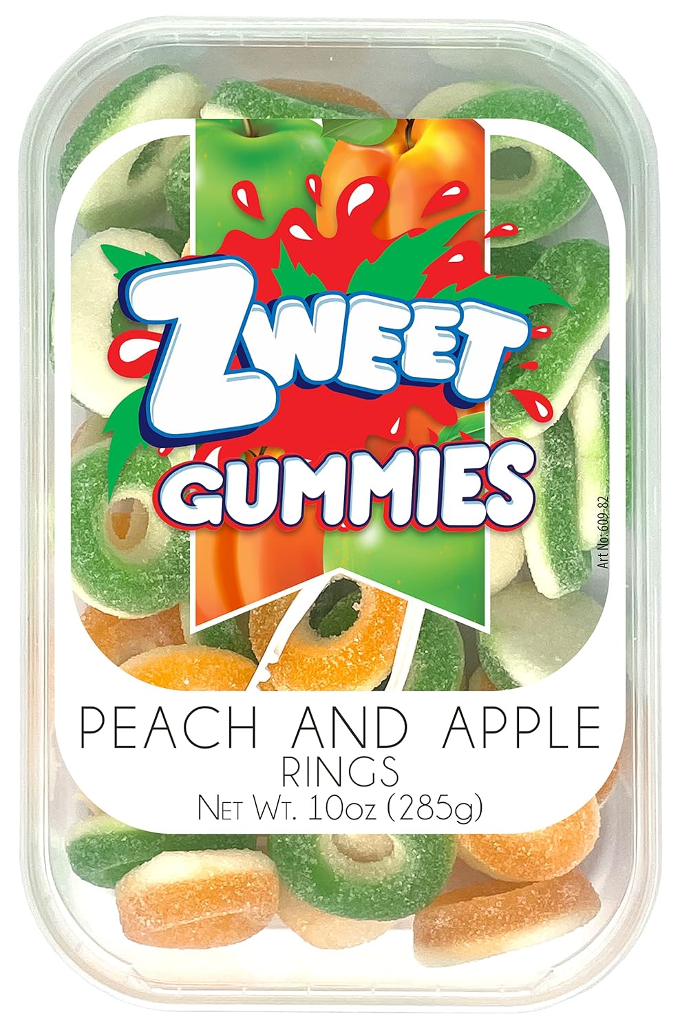Zweet Gummy Sour Peach Apple Rings 10 oz 6 ct Tubs 3.75 lb