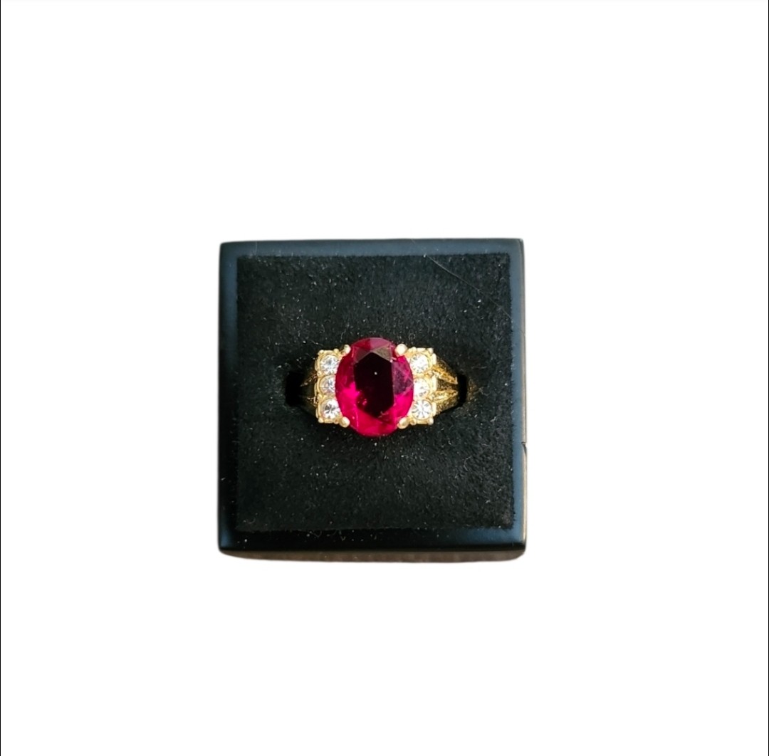 Size 6 Gold Toned Oval Cut Ruby Cubic Zirconia Ring