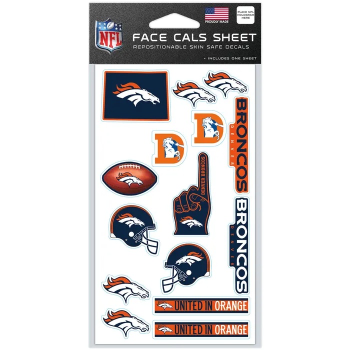 Denver Broncos Face Cals Tattoos Sheet