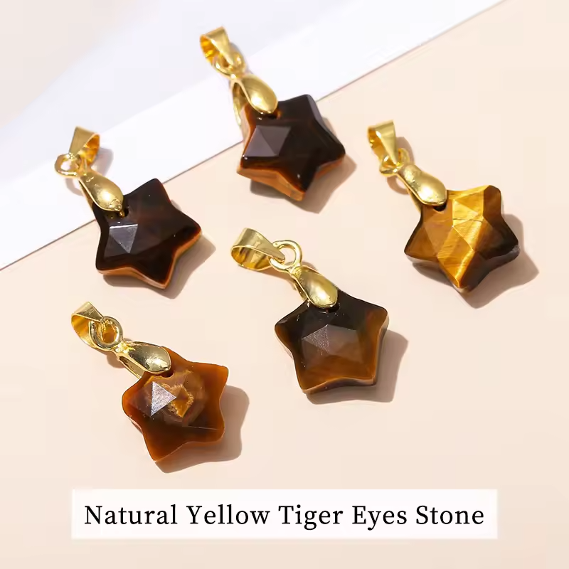 Pendentif étoile Facetté en Oeil de tigre 12x5mm — stock Valence