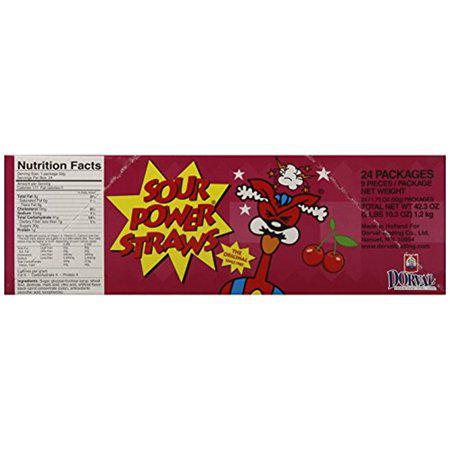 Sour Power Candy Straws Cherry 24 Count 1.75 ounce