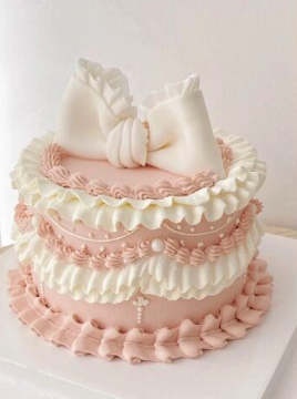 Pink Vintage Bow Cake — HoneyMe Bakery, Bellevue