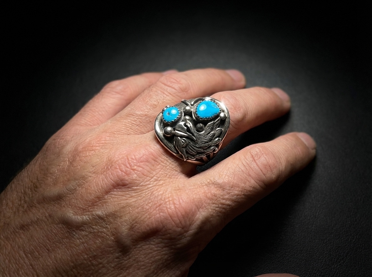 Eagle - Sterling Silver Kingman Turquoise Ring - Size 10 #118
