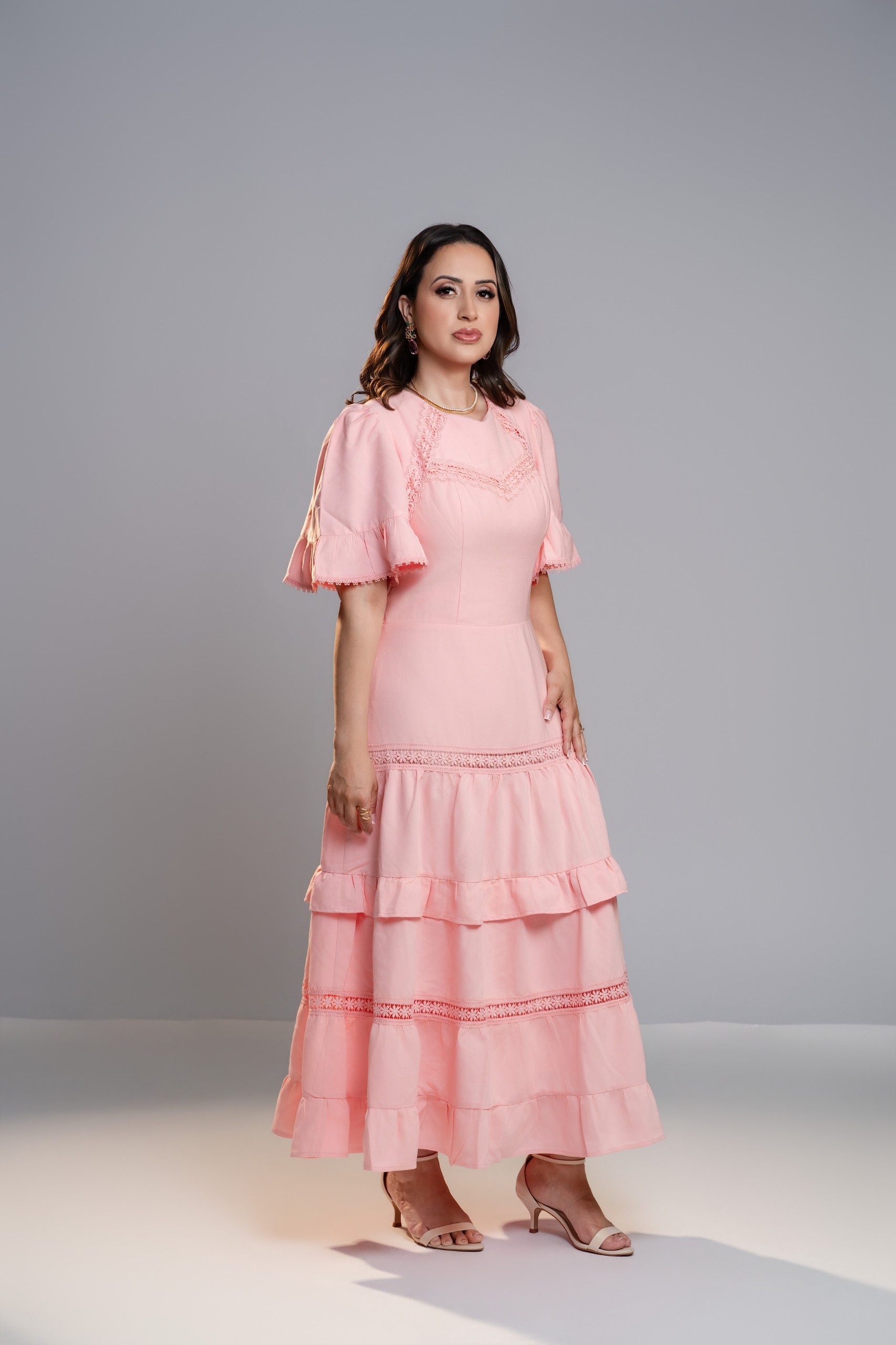 Vestido Esther em Alfaitaria Com Guipir Rosa Amarelo Rosa Rosa