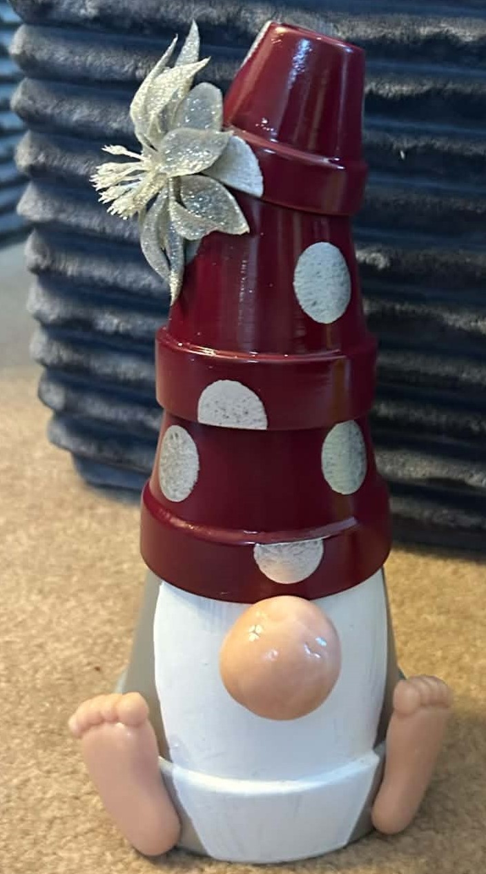 Gnome - Small - Red/Silver with Flower on Side of Head