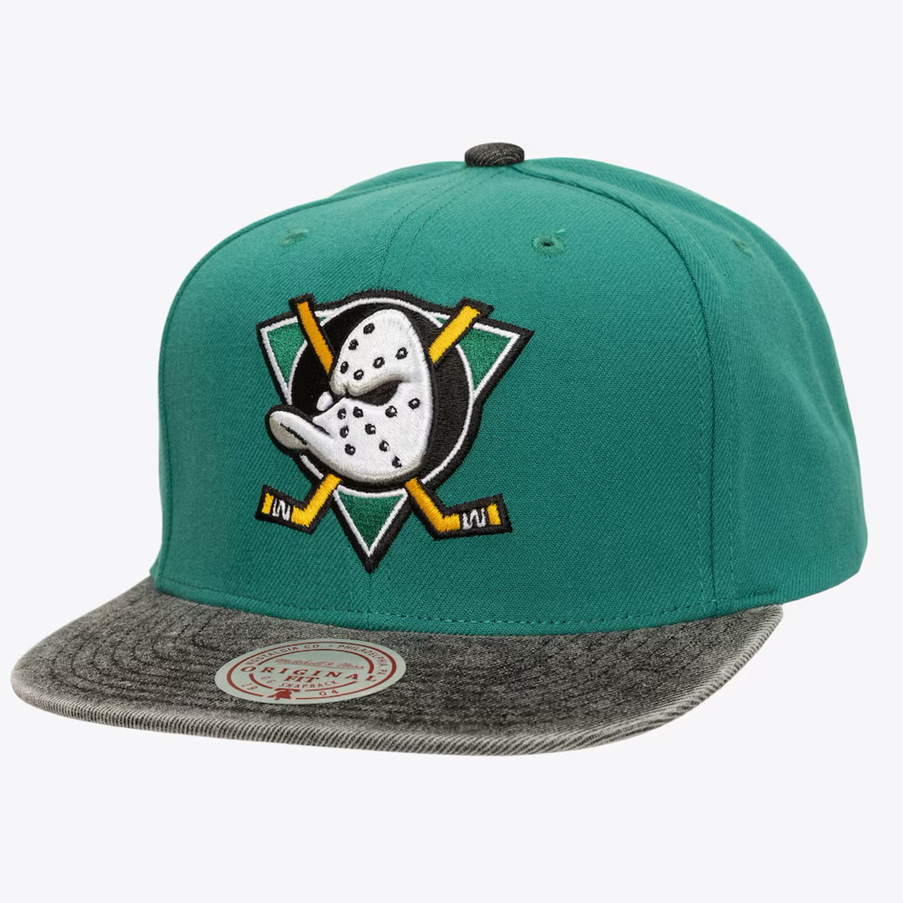 Anaheim Ducks Retro Denim Patchwork Mitchell and Ness Snapback Hat