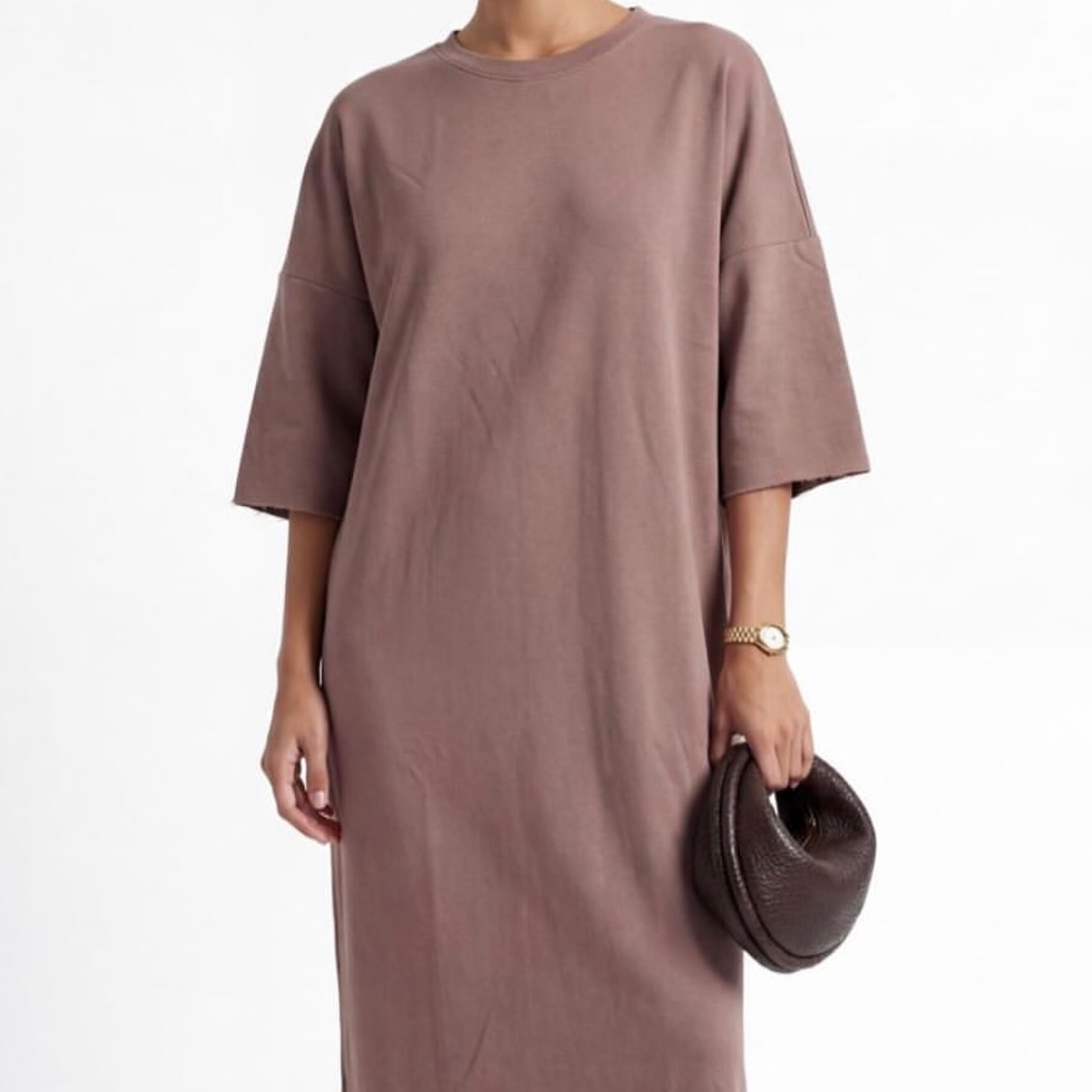 Fitted T Shirt Maxi Dress in Brown — product photo