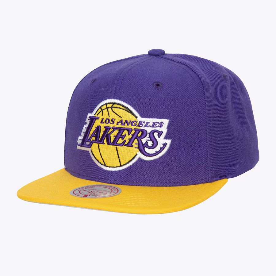 Los Angeles Lakers Purple/Yellow Mitchell and Ness Logo Snapback Hat