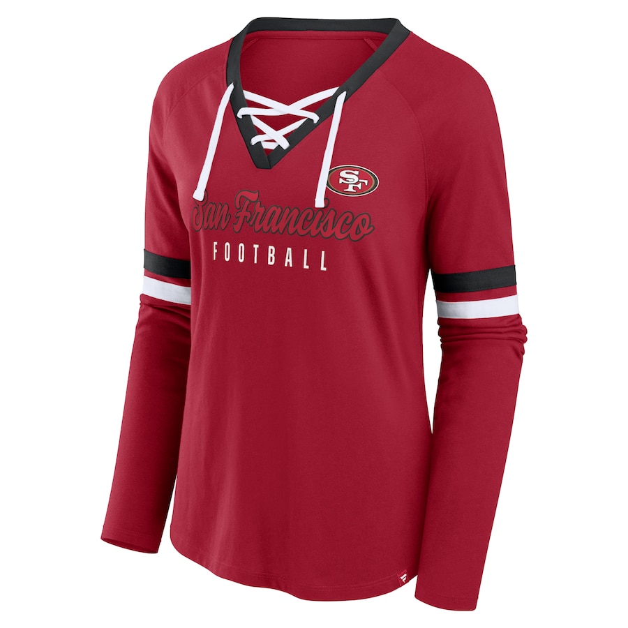 San Francisco 49ers Ladies Won and Done Long Sleeve Laced V-Veck Shirt