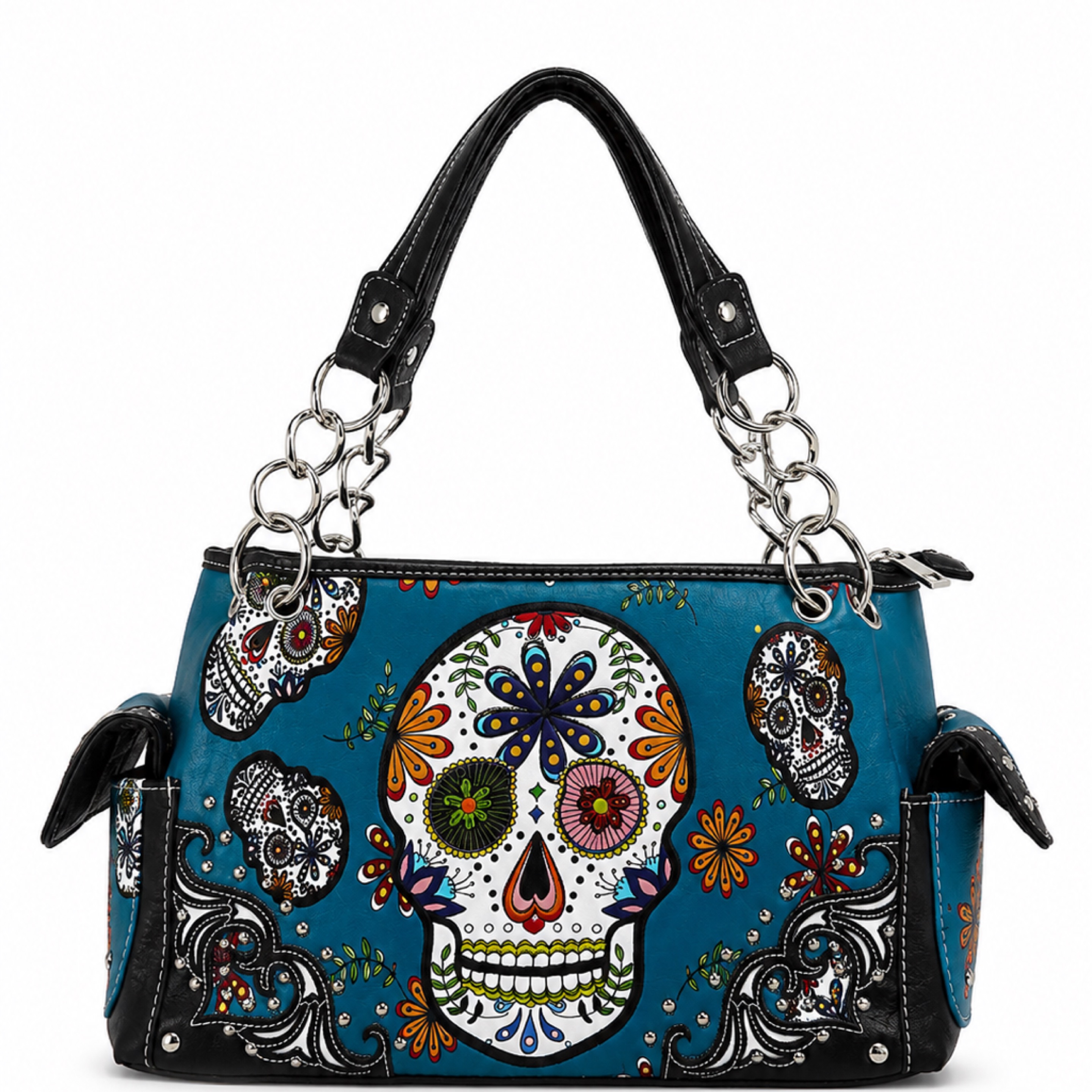 Sugar Skull Chain Strap Handbag