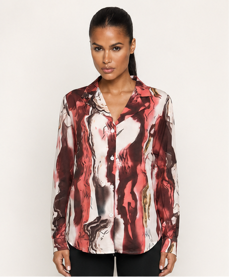 Women Marble Patterned Button Down Office Blouse