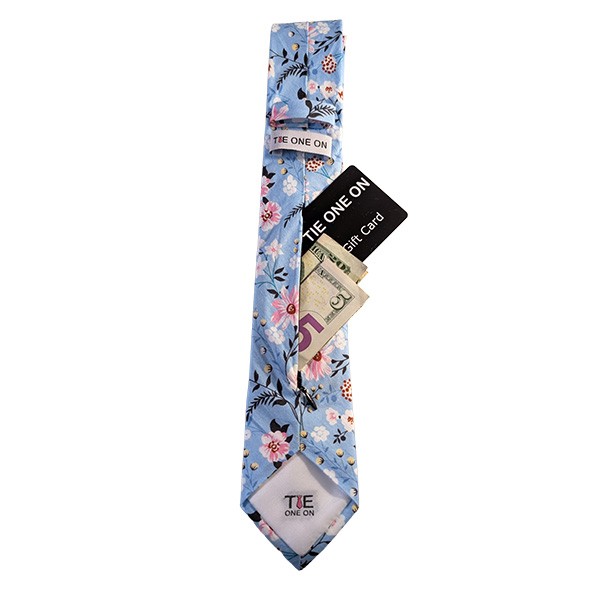 Blue White Pink Floral Hidden Pocket Tie