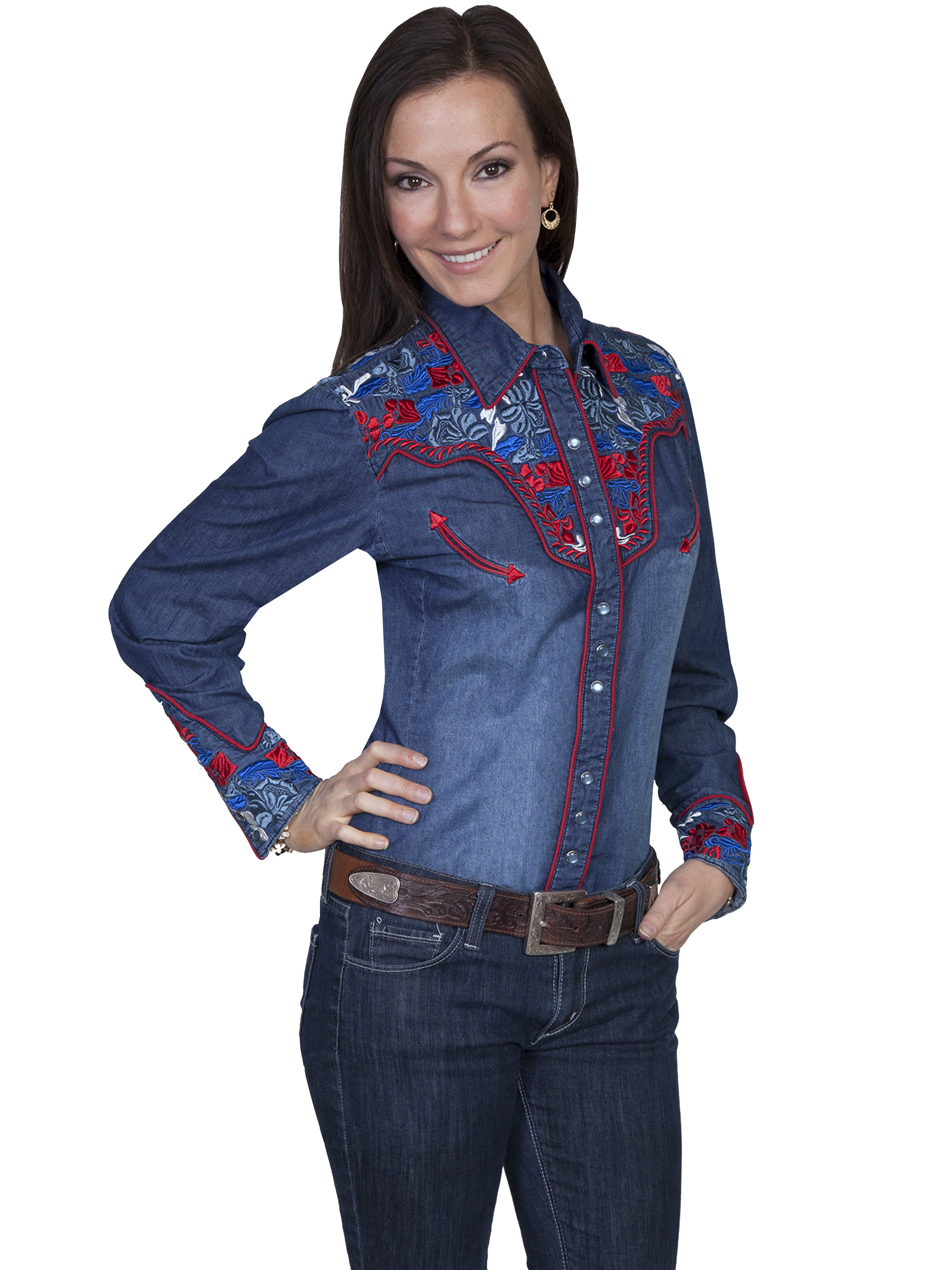 Colorful Floral Tooled Emb. Shirt
