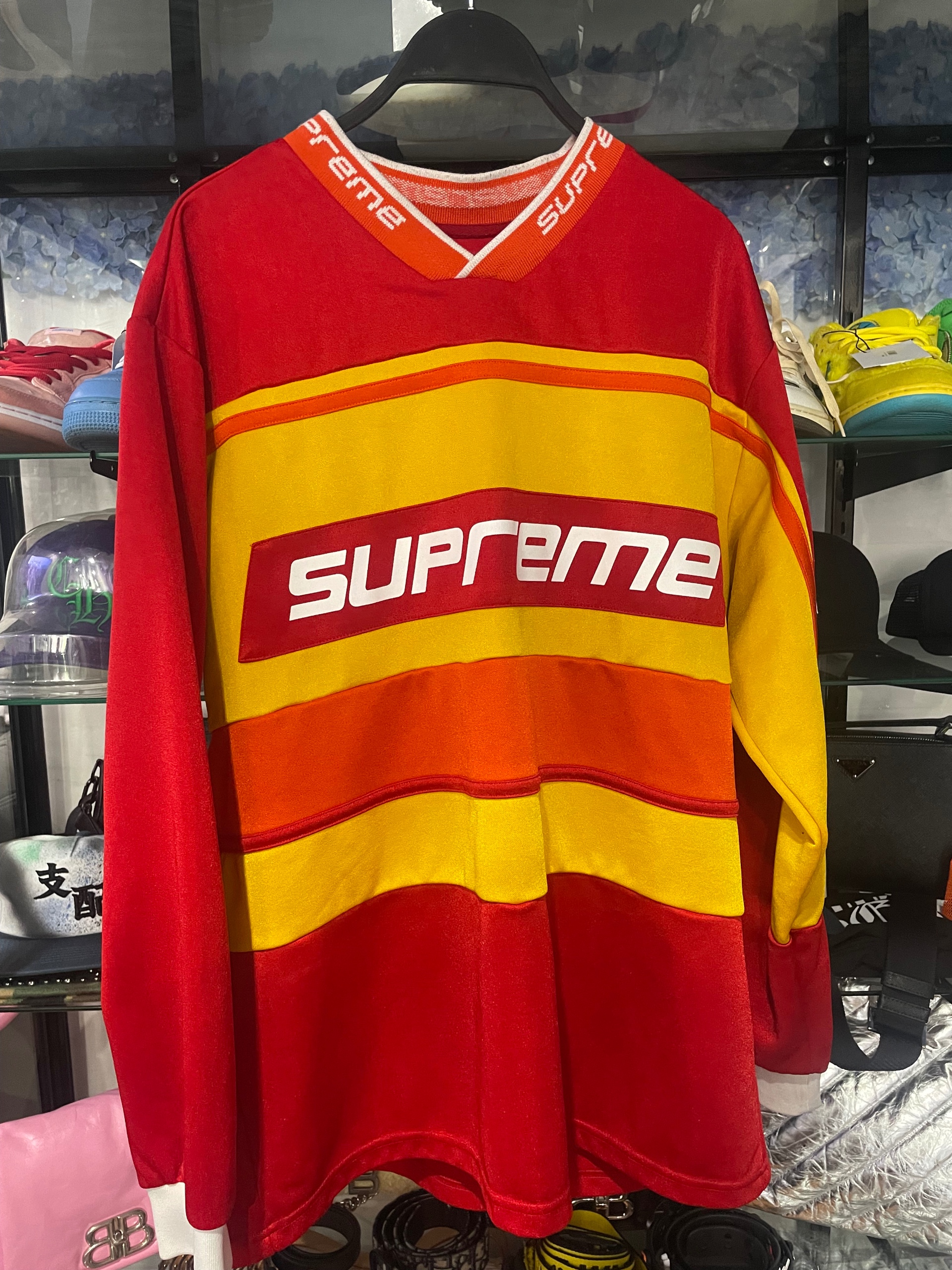 Supreme red yellow warm up hockey jersey fall winter size M (used)