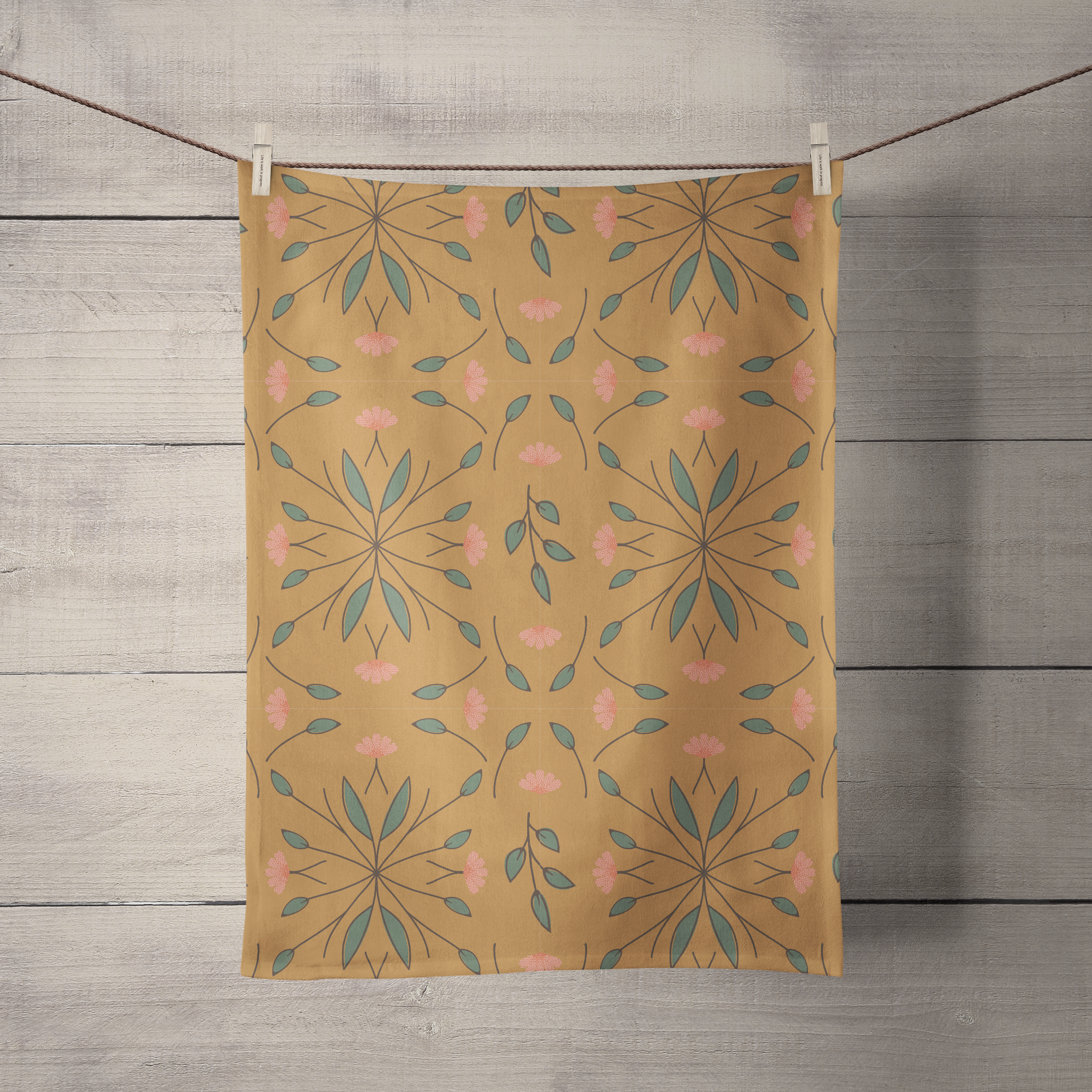 Reflective Vines (Mustard) Tea Towel