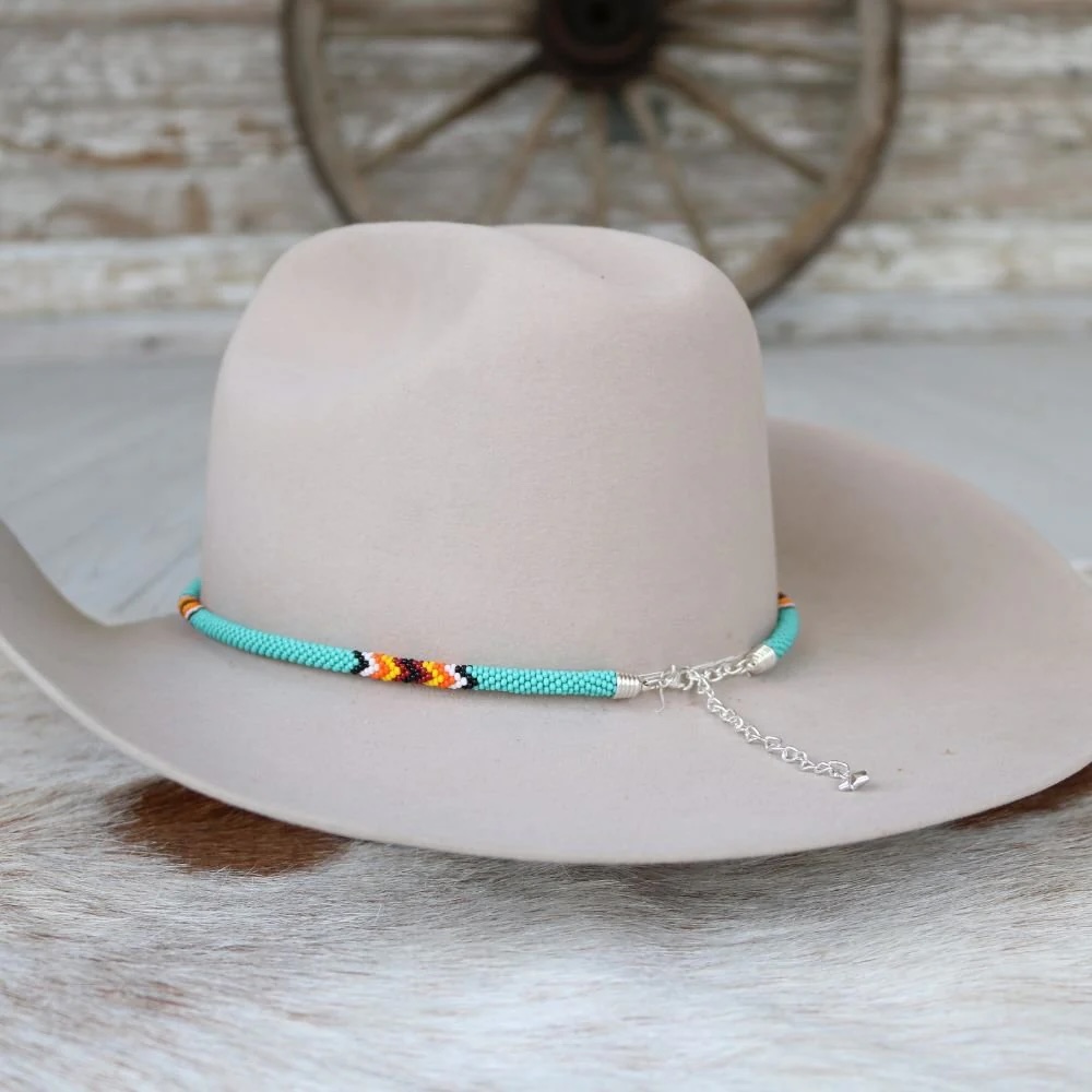 Willow - Round Beaded Hat Band (Turquoise) – Handcrafted Tubular Peyote Stitch