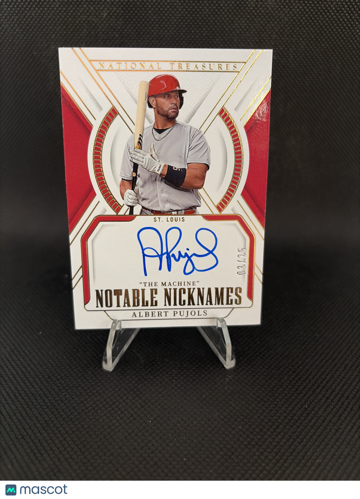 2025 National Treasures Notable Nicknames Albert Pujols Gold Holo Auto /25